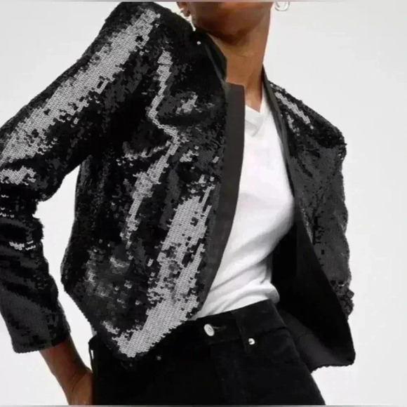 Veronica Beard Sequin Jacket Crop Blazer Delony Black Glitter 12 Notch Open $900 - Picture 1 of 9
